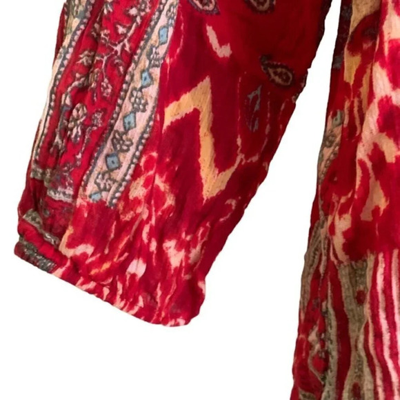 Chaps Patchwork Peasant Blouse Boho Aztec - Picture 4 of 8